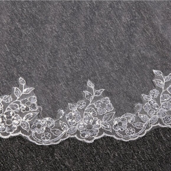 Exquisite Cathedral-Length Bridal Veil with Blusher - Picture 5 of 7